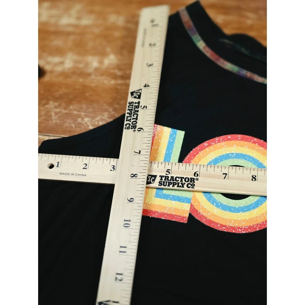 Justice x Airheads Girls XL Plus Black Rainbow Love Glitter Tank Top Cinched Hem